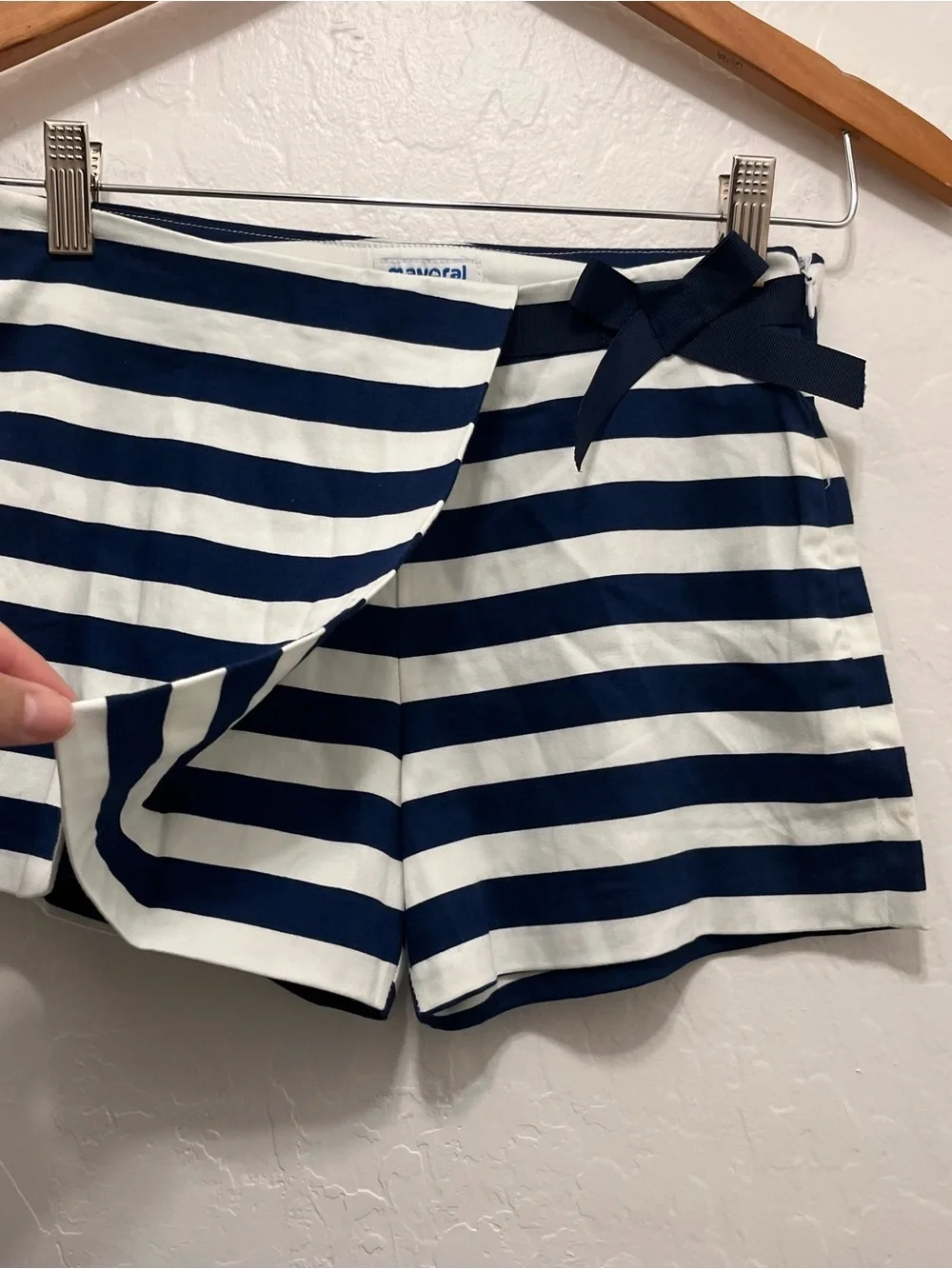 Mayoral Girls Striped Shorts Skort Size 9 Navy White Bow NWOT